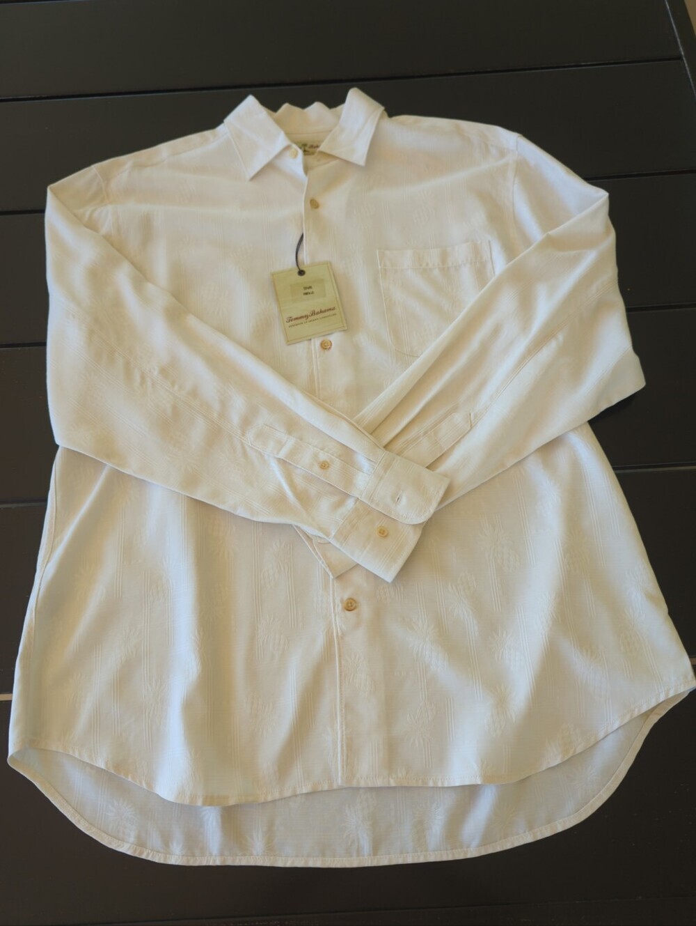 Tommy Bahama Men's Ivory Long-Sleeve Silk Button-Up Shirt With Pineapple Pattern